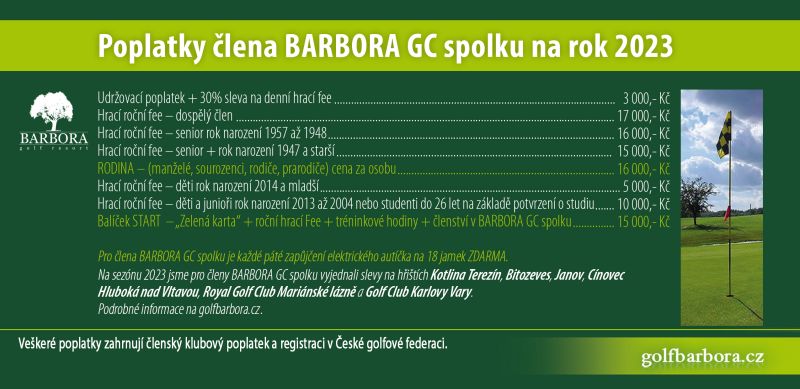 Poplatky člena BARBORA GC 2023